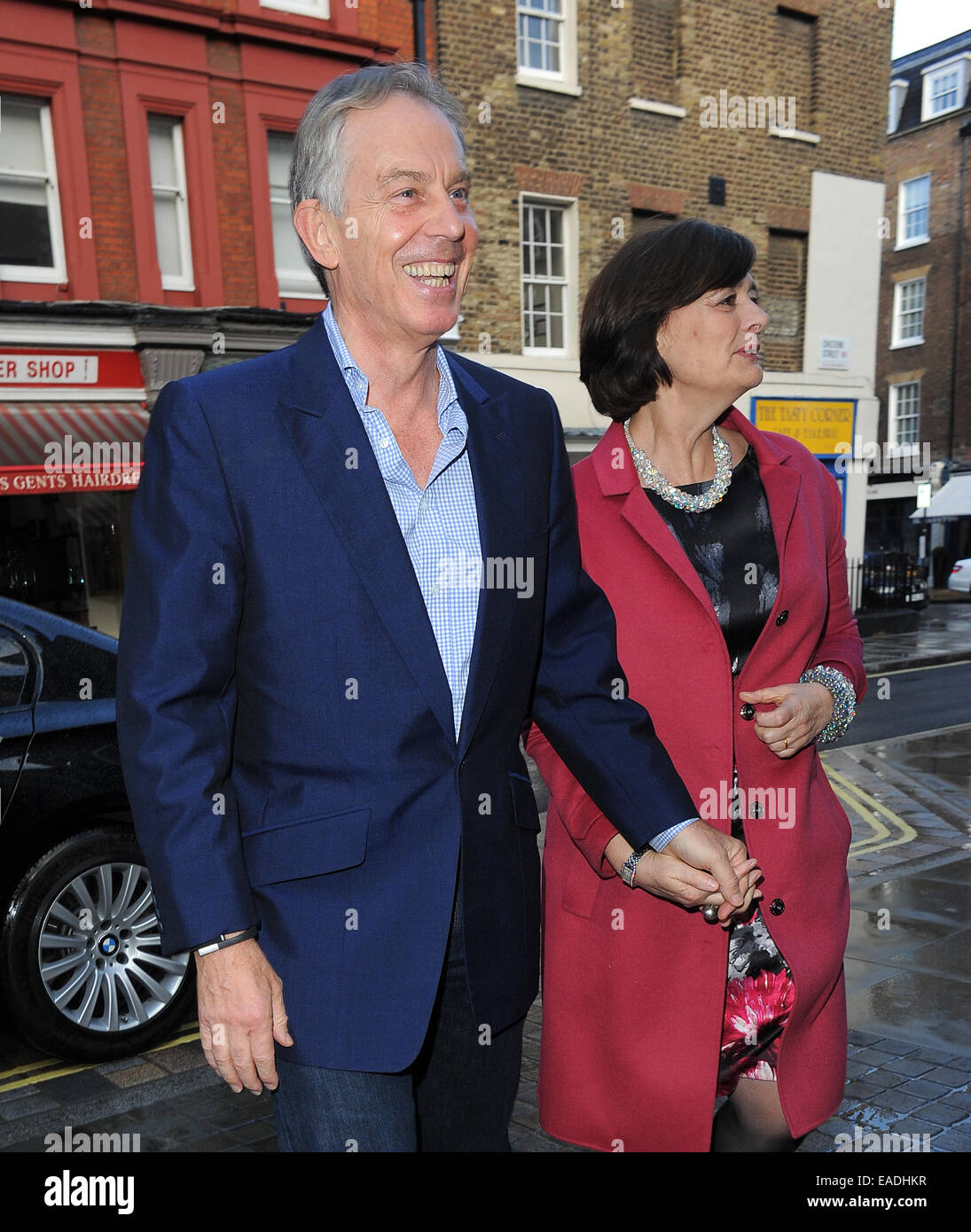 Tony Blair and wife Cherie Blair spotted outside Chiltern Firehouse in London  Featuring: Tony Blair,Cherie Blair Where: London, United Kingdom When: 10 May 2014 Stock Photo