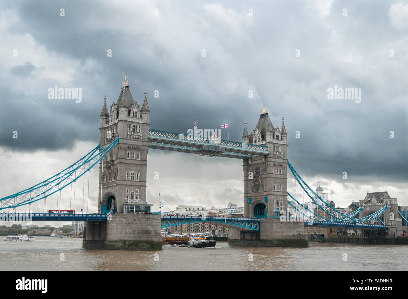 Tower Bridge in London on an overcast cloudy day Stock Photo