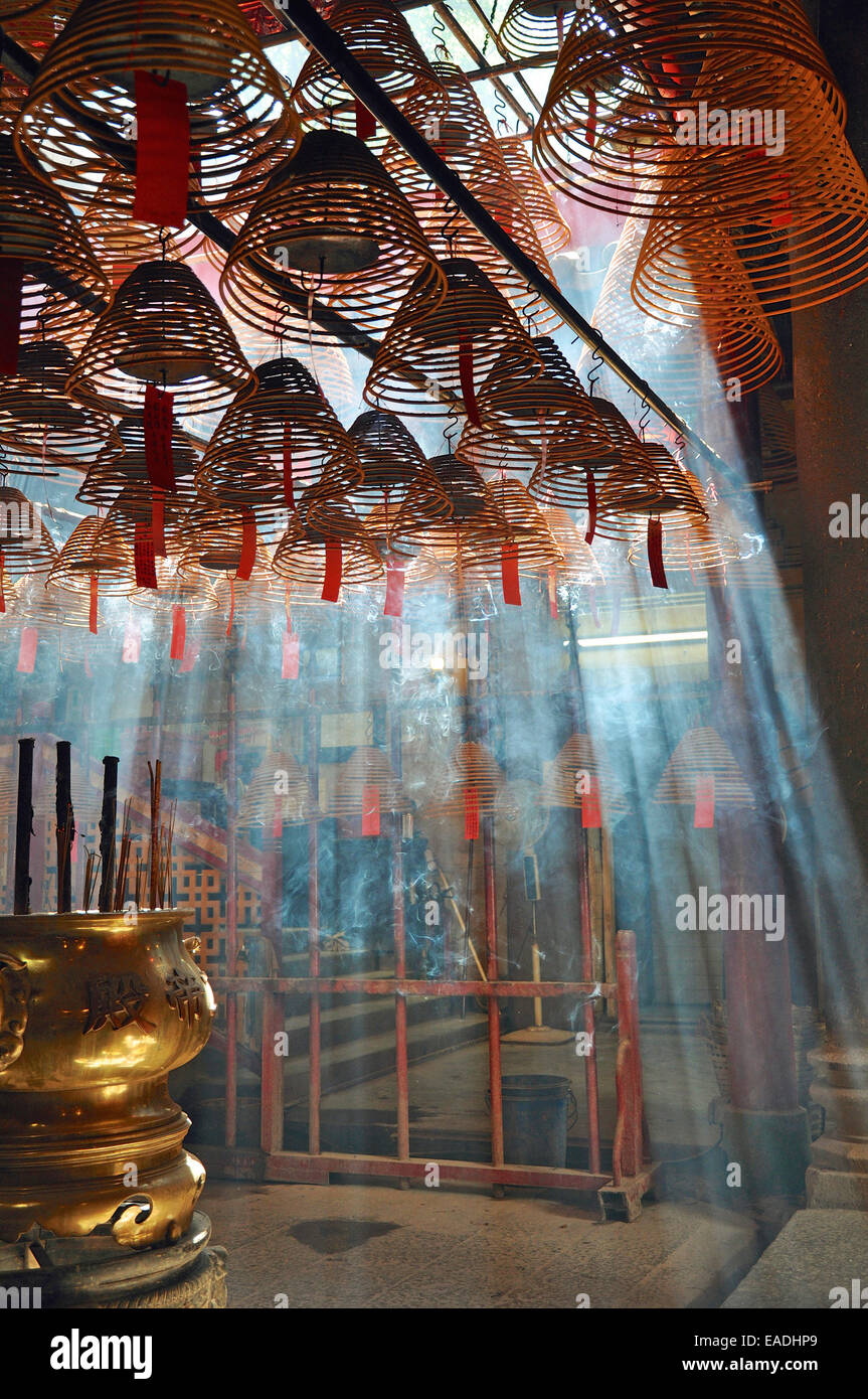 Incense burning in a Hong Kong temple Stock Photo