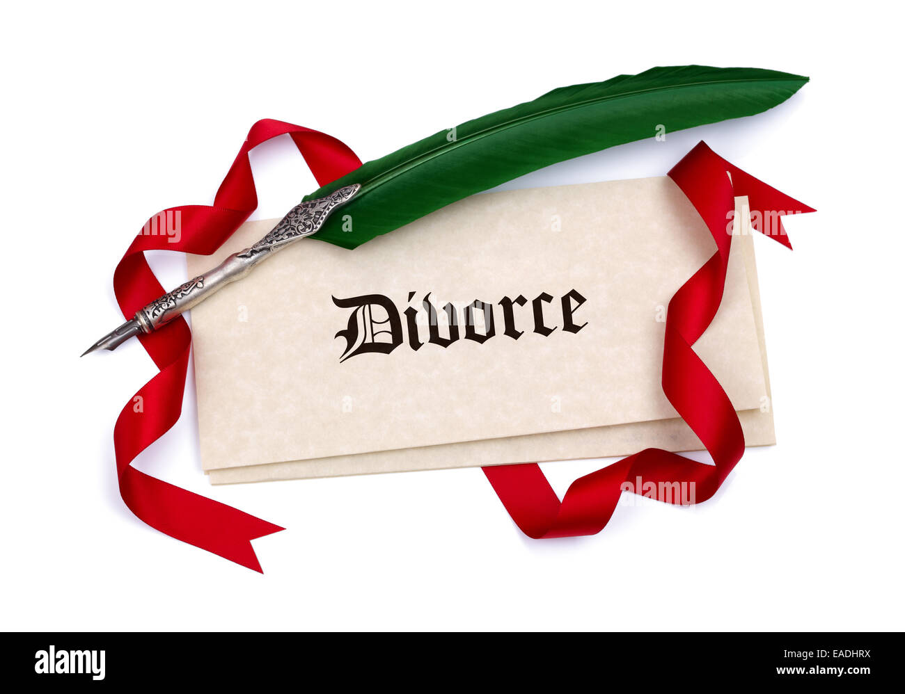 Divorce papers and quill pen Stock Photo