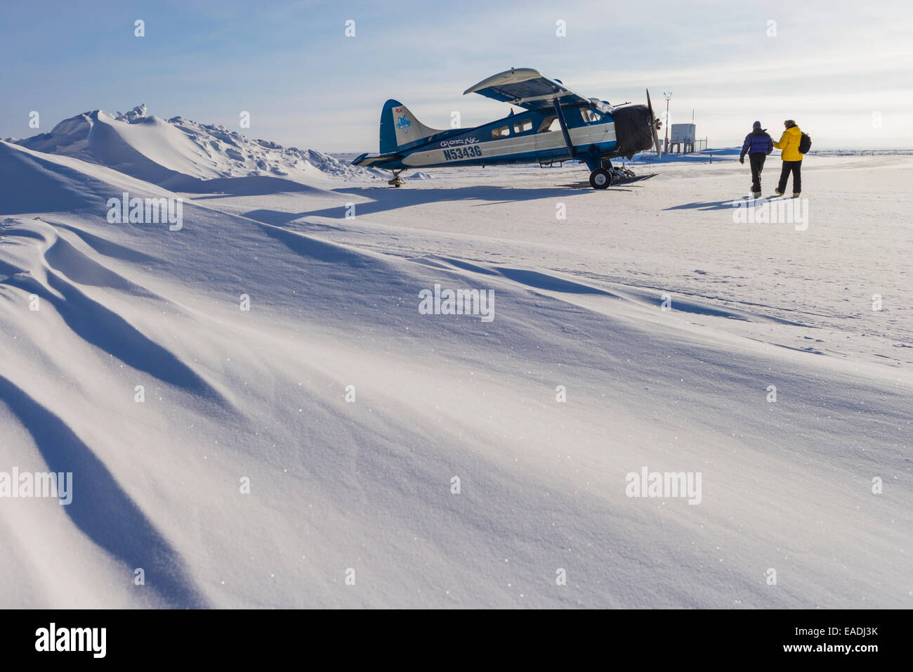Coyote Air bush plane on skis at the Nuiqsut airport, Arctic north