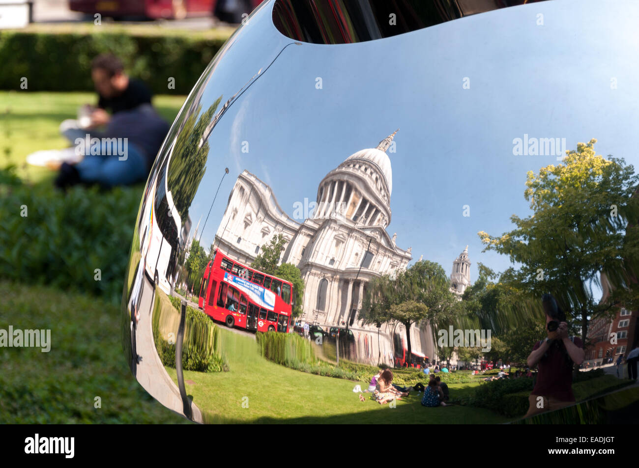 St Pauls and a double decker bus reflected Stock Photo