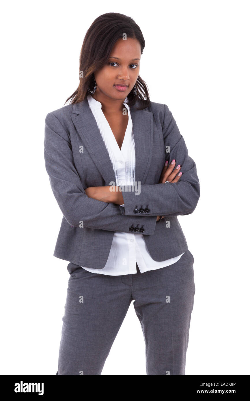 Smiling african american business woman, Isolated over white background ...