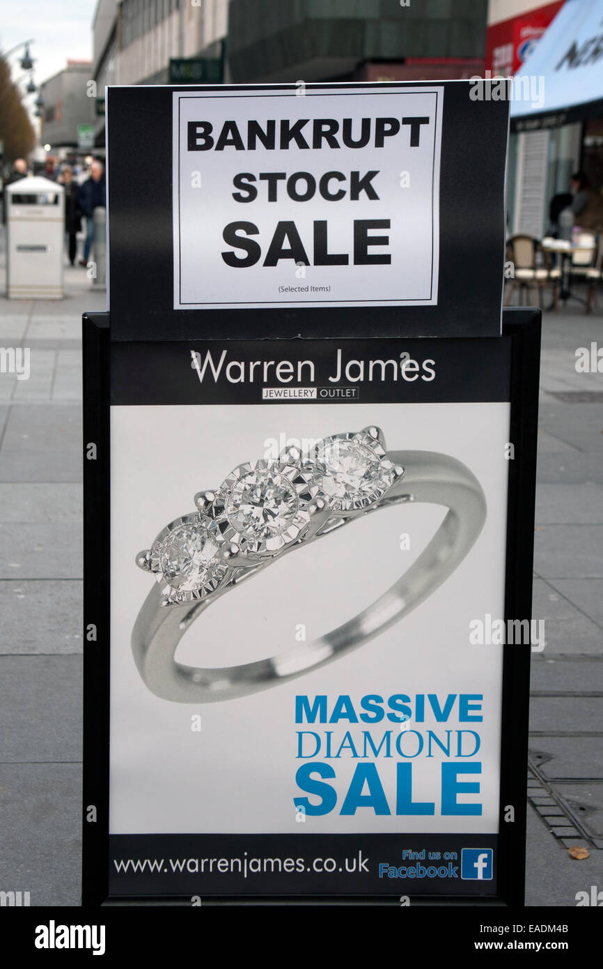Bankrupt Stock sale sign offering diamond sale Stock Photo