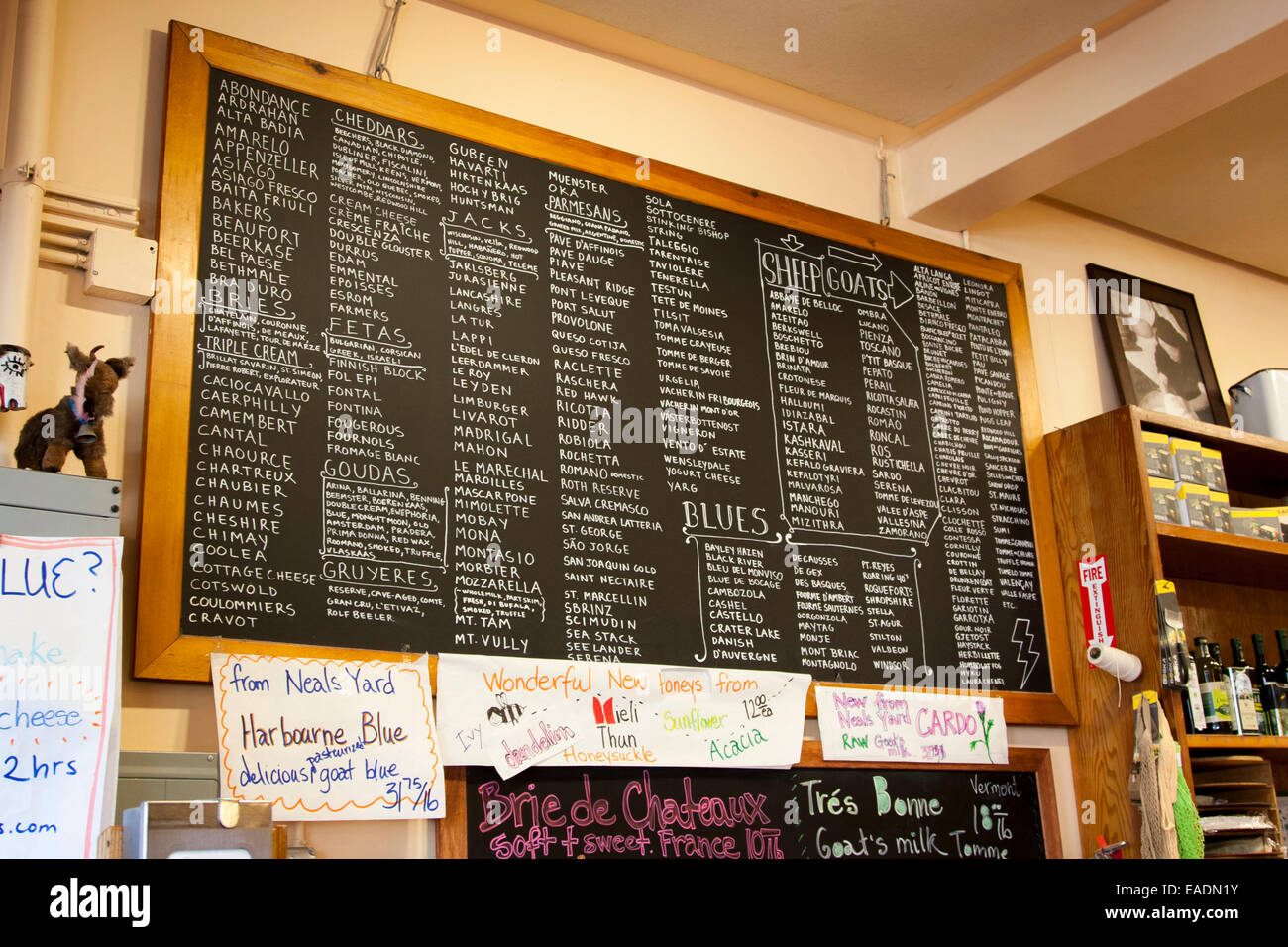 The cheese list on the blackboard at the Cheeseboard Stock Photo Alamy