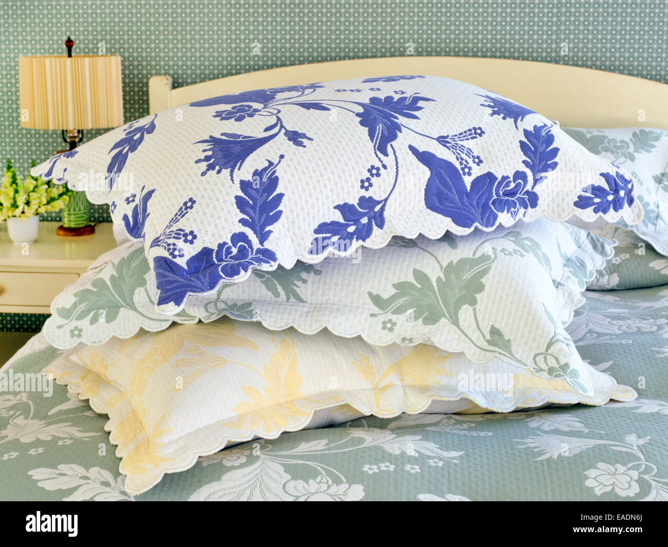 pile of 3 pillows in country style room Stock Photo