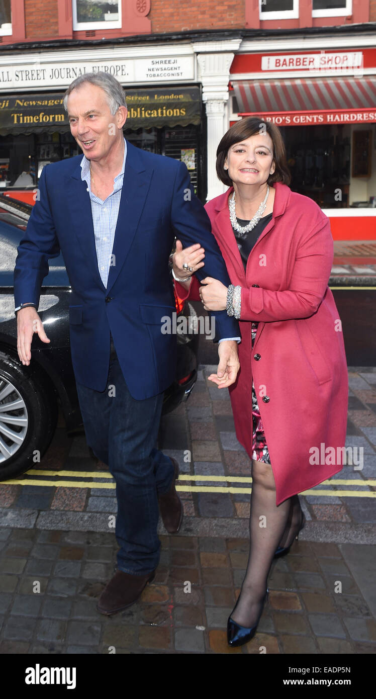 Tony Blair and wife Cherie Blair spotted outside Chiltern Firehouse in