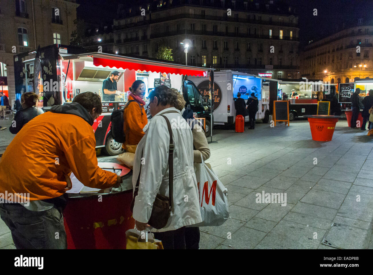 Paris France People Eating French Street Food Trucks
