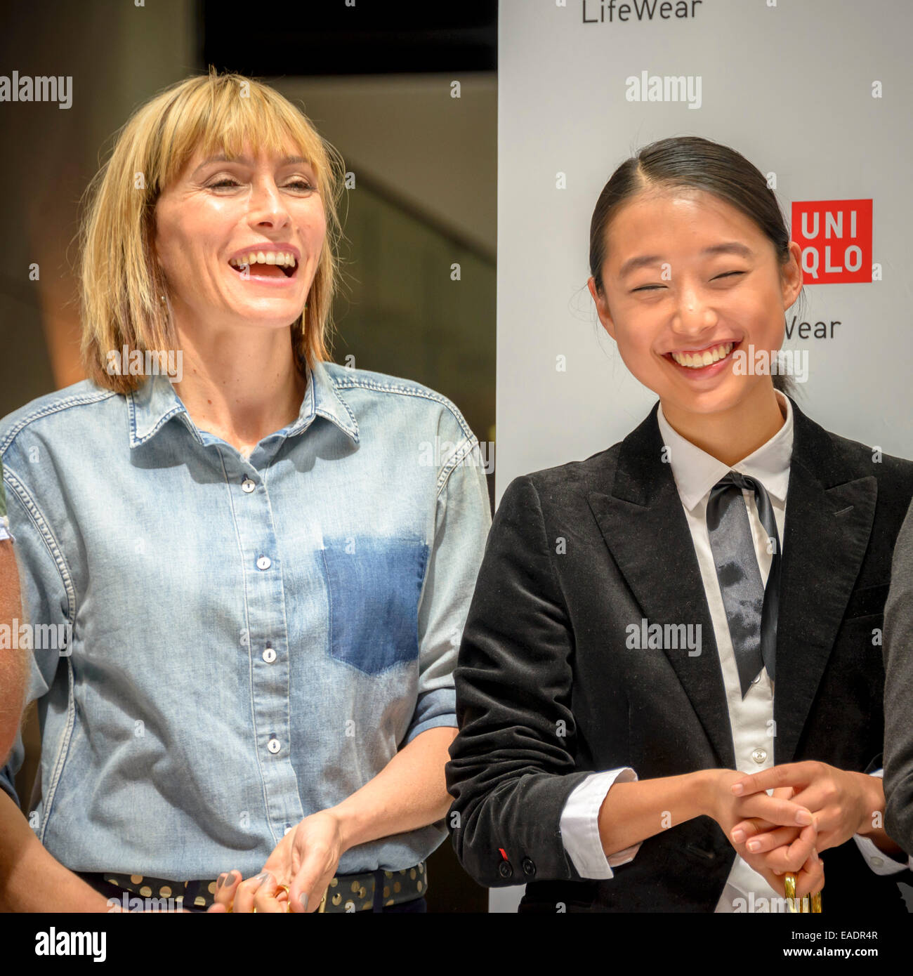 Sydney, Australia. 13th November, 2014. UNIQLO store ambassadors Claudia  Karvan (L) and Margaret Zhang (R) at the company's flagship store opening  in Sydney. Credit: MediaServicesAP/Alamy Live News Stock Photo - Alamy