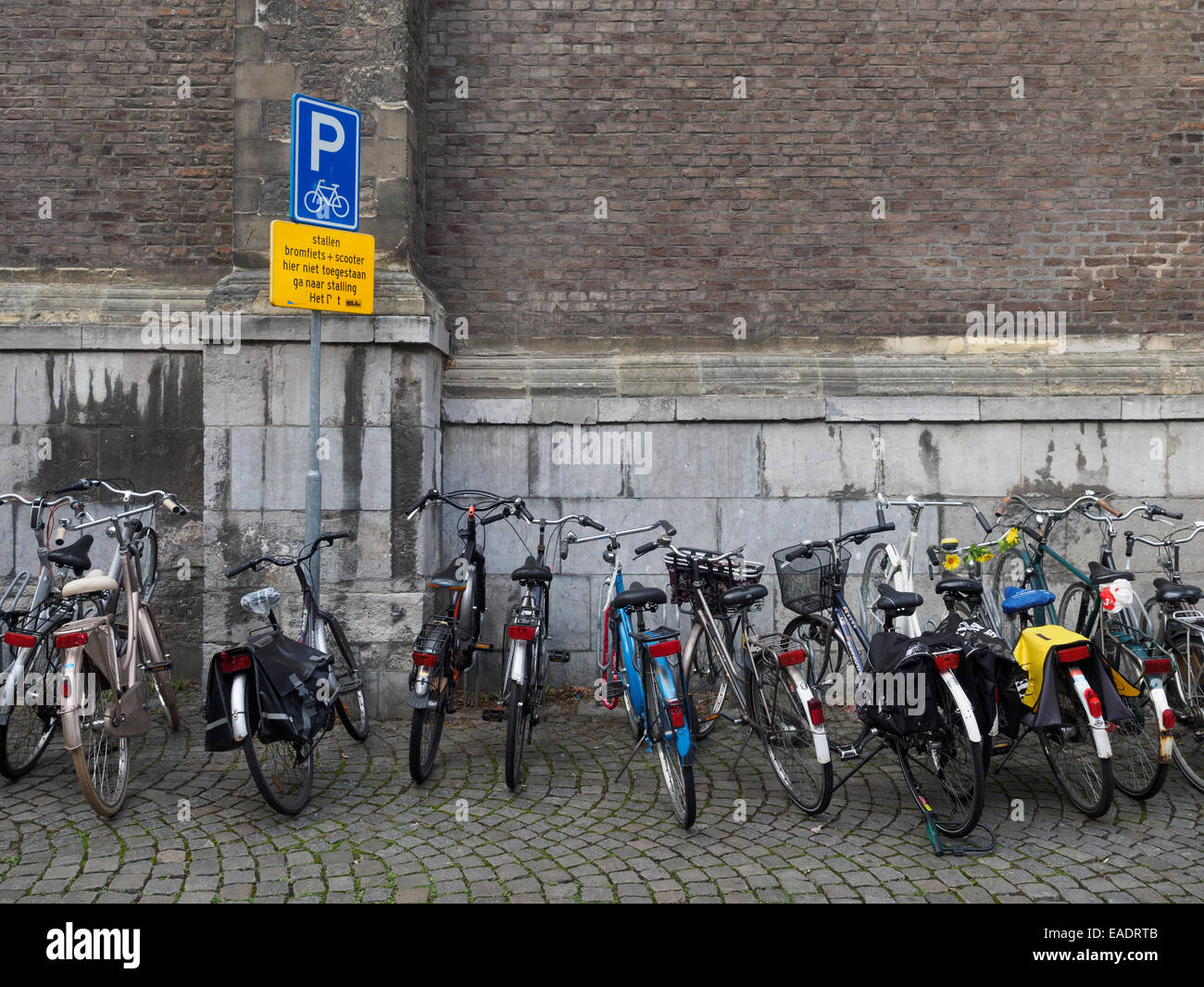 Row of bicycles parked in Maastricht, The Netherlands, Europe Stock Photo