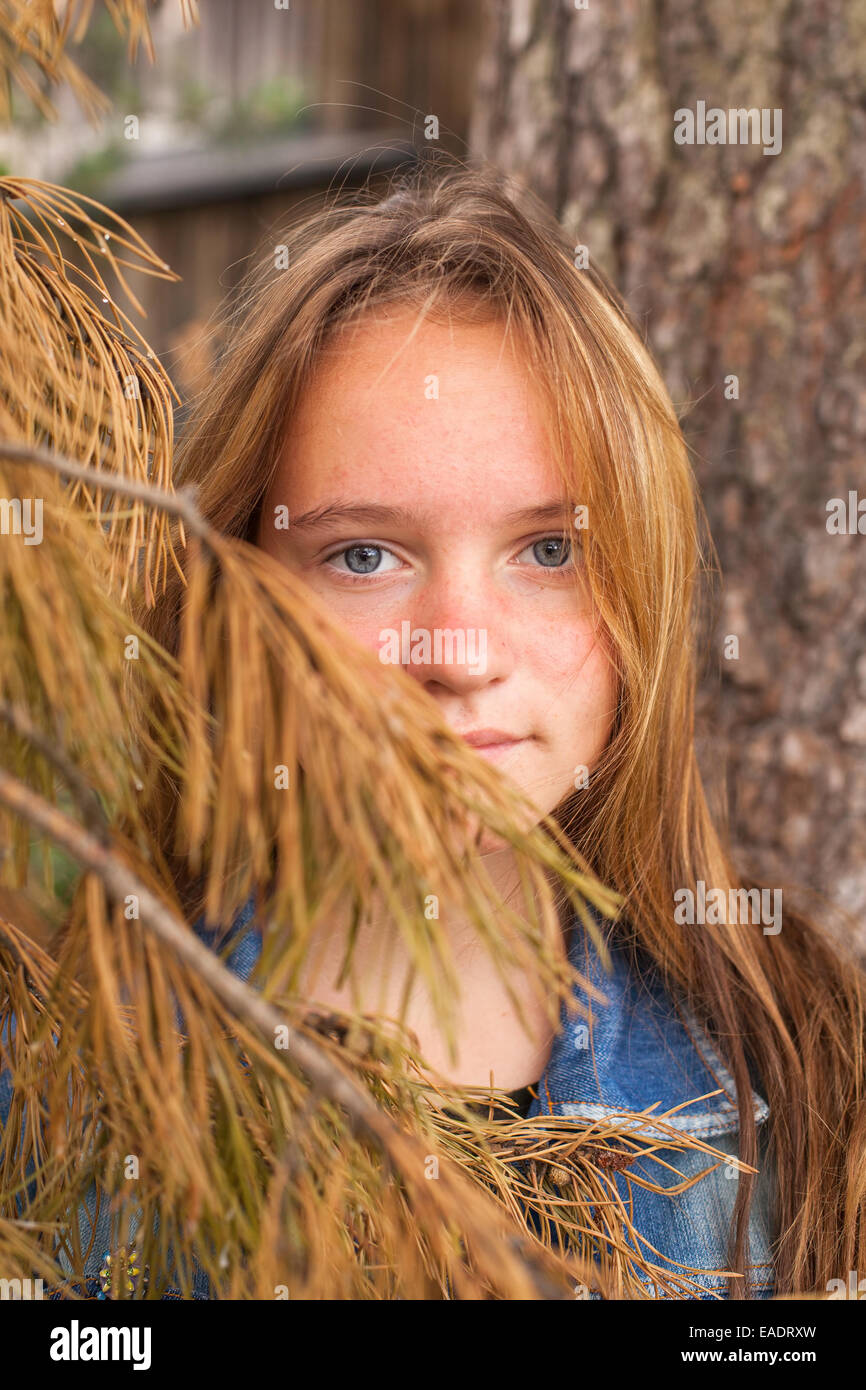 Portrait of a young beautiful girl in a pine forest Stock Photo - Alamy