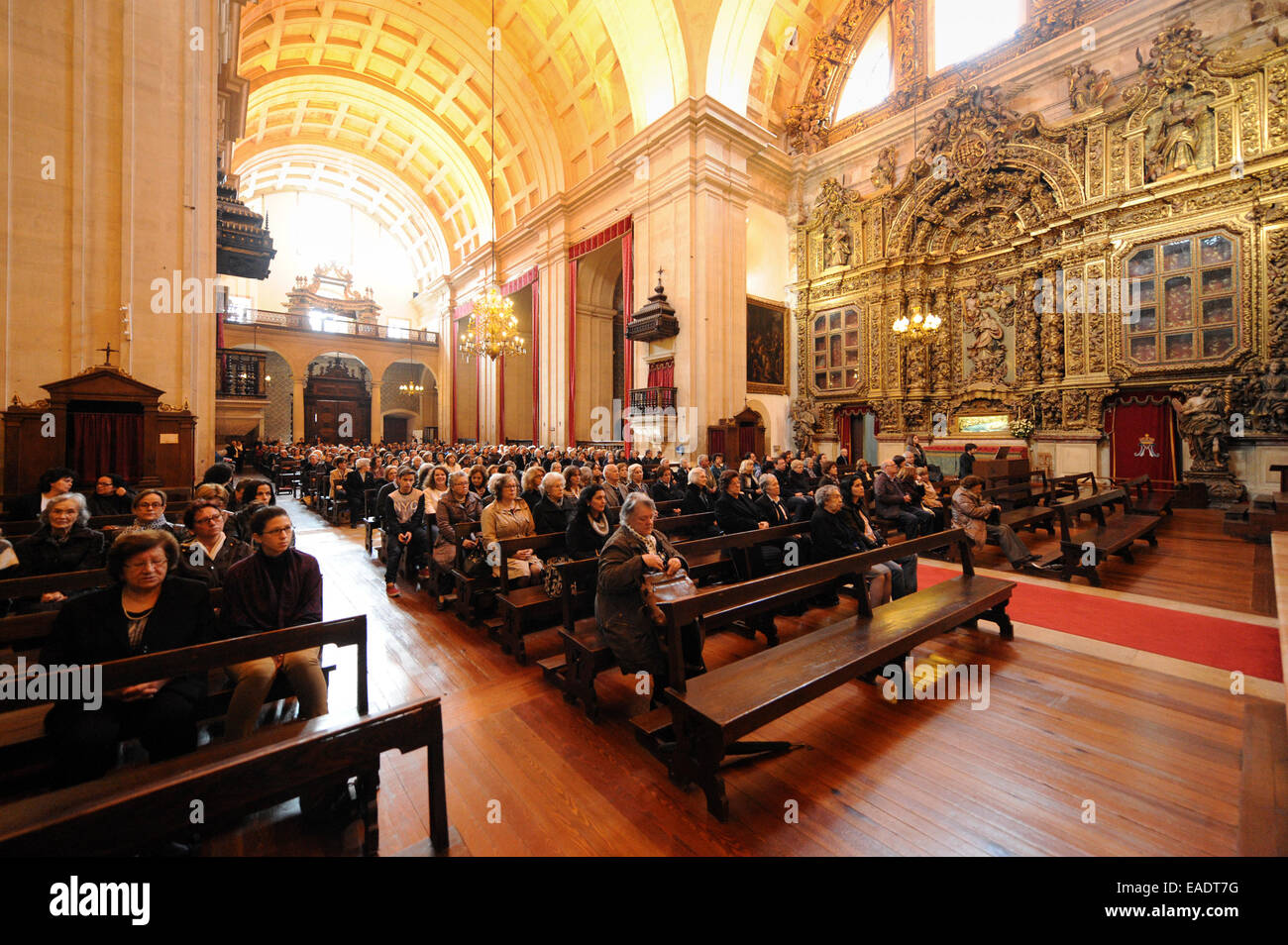 Catholic mass at the Sé Nova cathedral in Coimbra, Portugal, Europe Stock Photo