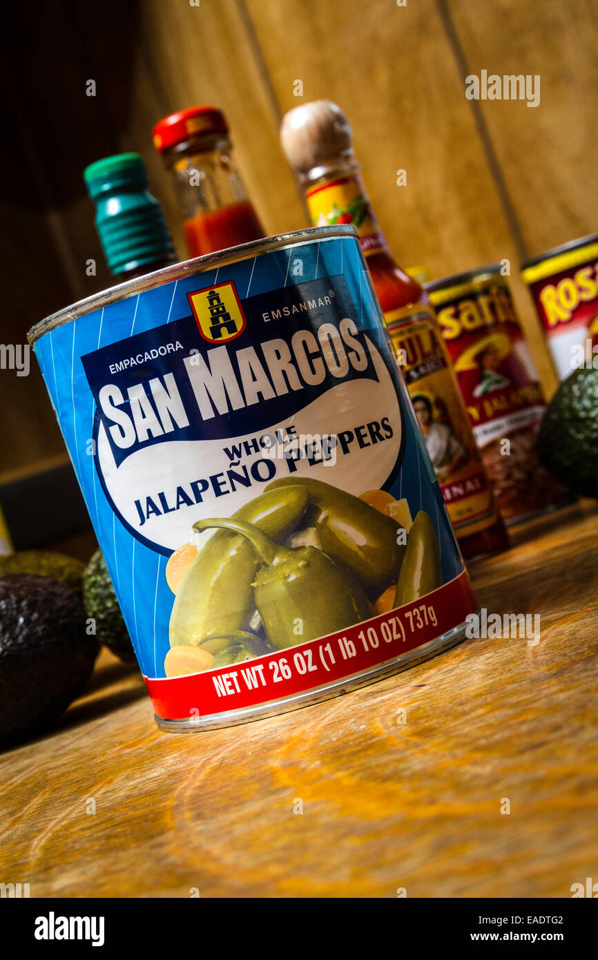 San Marcos whole pickled Jalapeno peppers commonly available at most