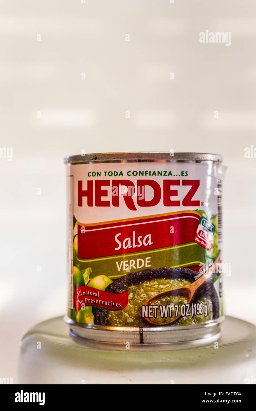Herdez canned sauces available at most California Grocery store Stock Photo