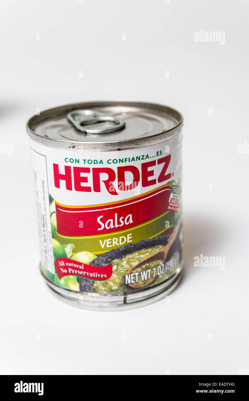 Herdez canned sauces available at most California Grocery store Stock Photo
