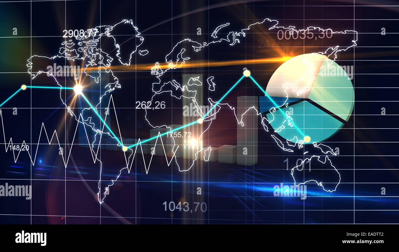 Statistic Data Map World Map Statistic Data Graph Dark Blue Finance Background 3D Stock ...