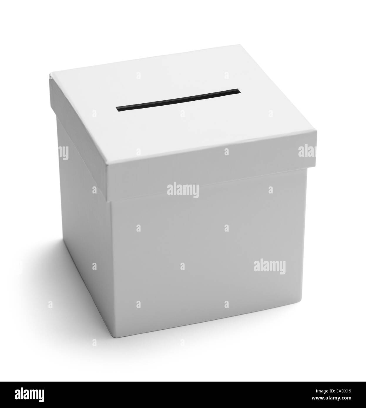 White Card Board Voting Box Isolated on White Background. Stock Photo