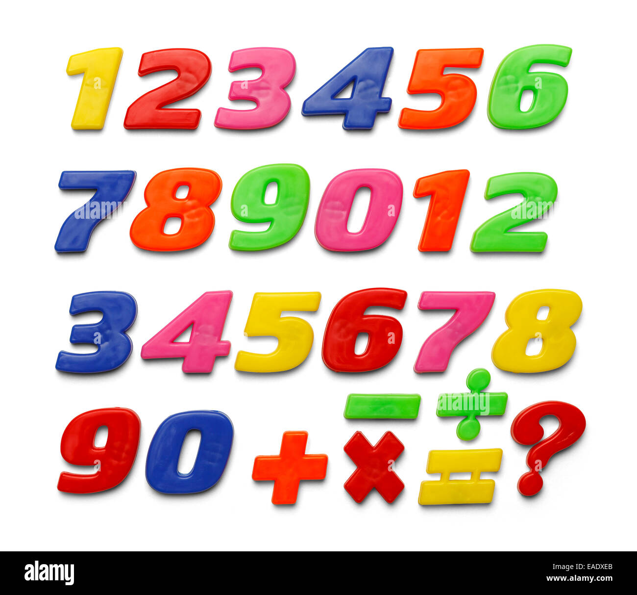 Colored Plastic Magnetic Numbers Isolated on White Background. Stock Photo