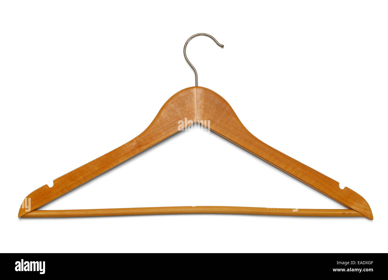 Brown Wood Clothes Hanger Isolated on White Background. Stock Photo