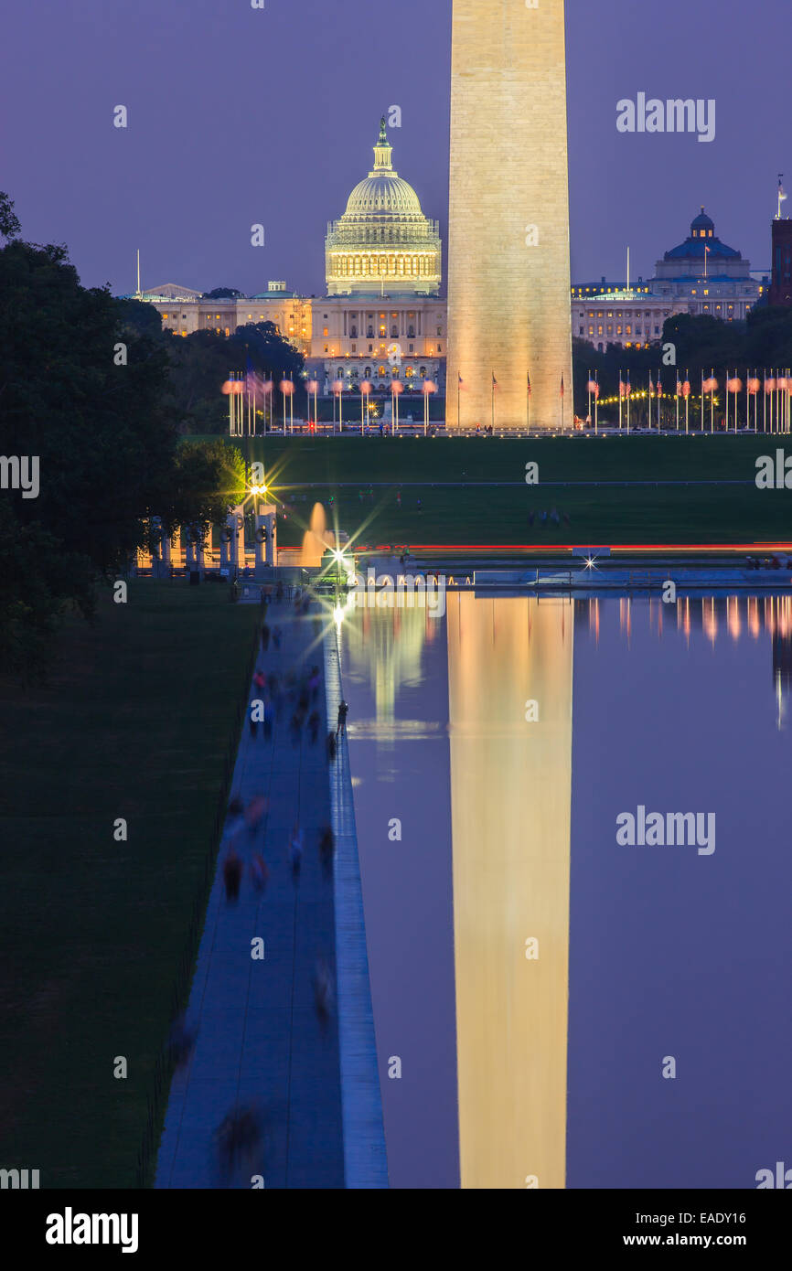 Washington Monument and Capitol in Washington DC. Stock Photo
