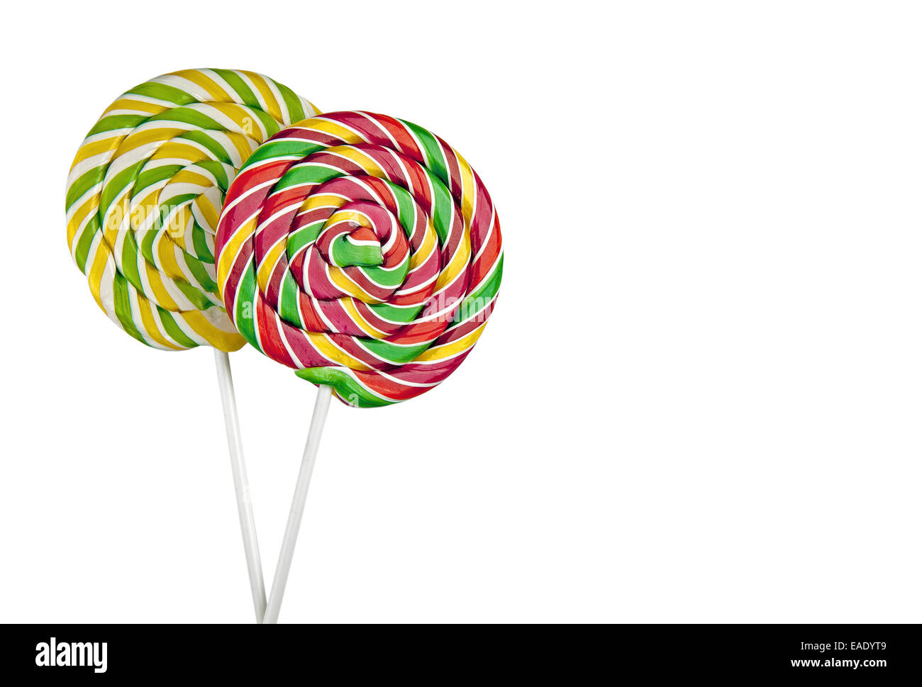 Two colorful lollipops isolated on white background Stock Photo