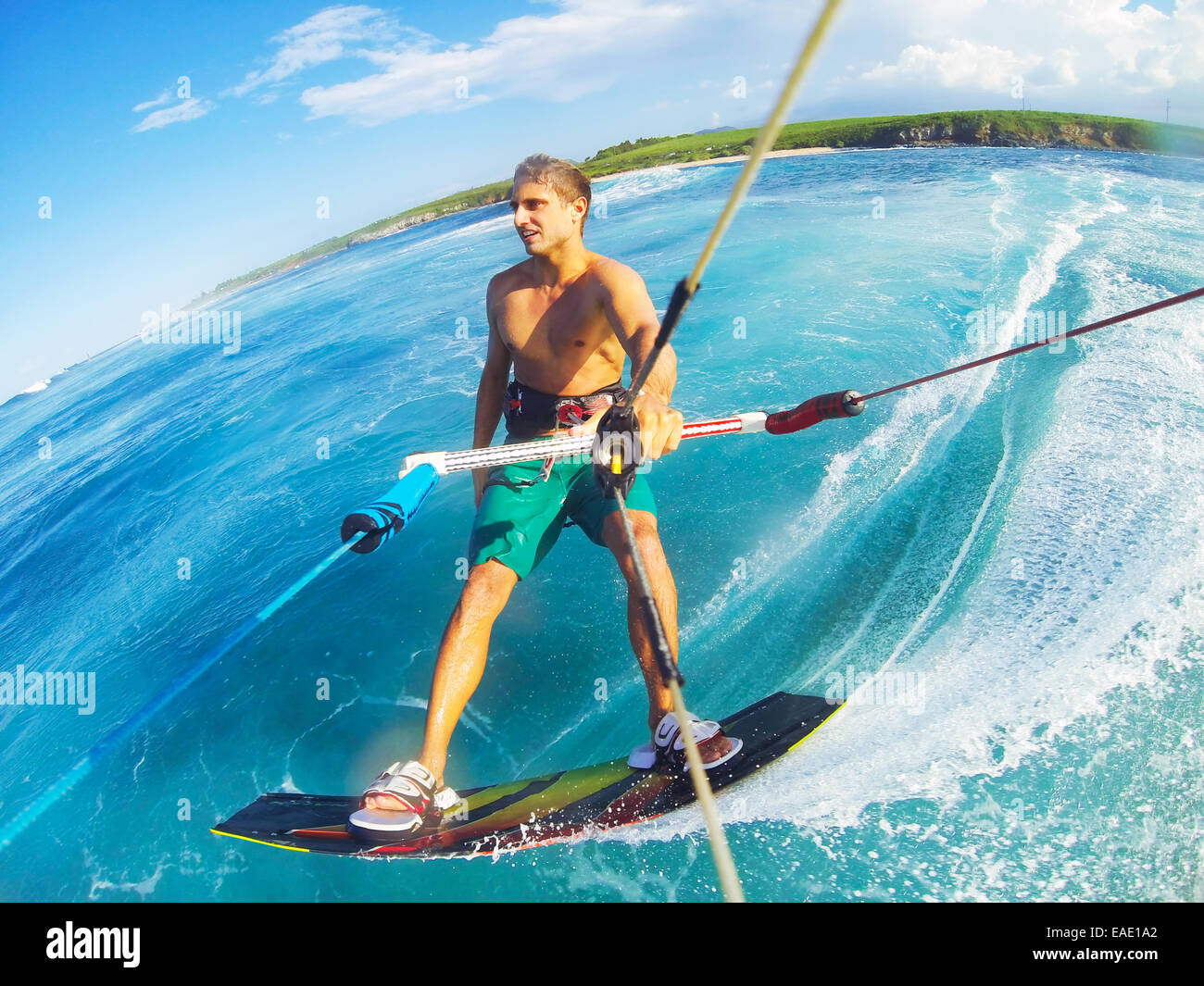 Kiteboarding, Extreme Sport. Fun in the ocean, Kitesurfing Stock Photo