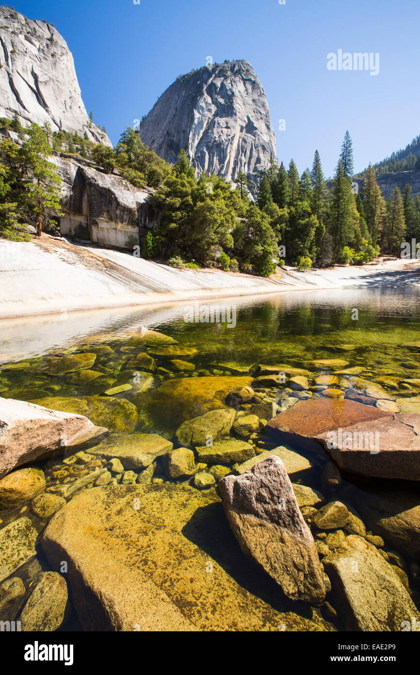 A pool above the Nevada Fall in the Little Yosemite Valley, Yosemite National Park, California
