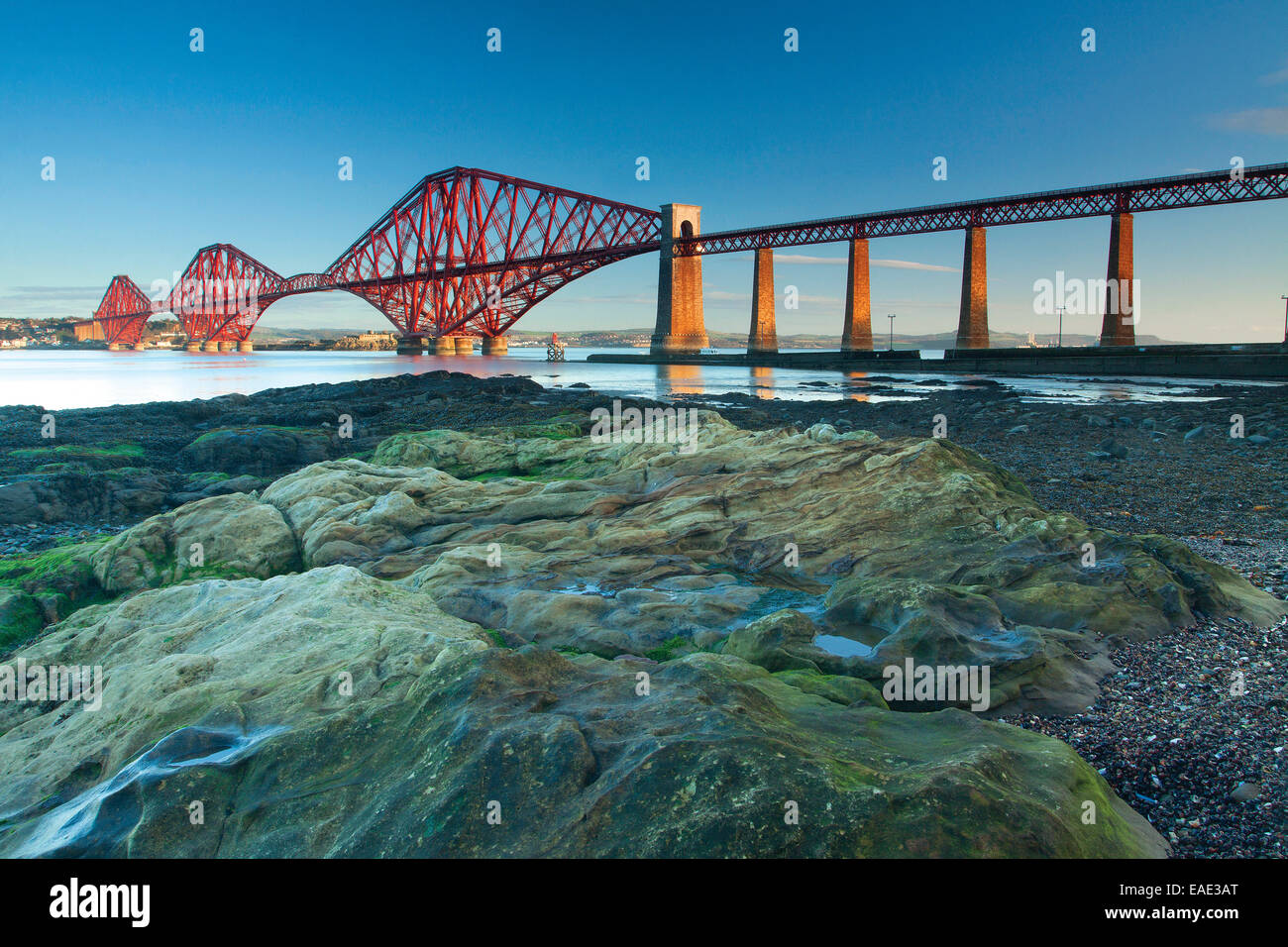 The Forth Road Bridge and the Firth of Forth from Hawes Pier, Queensferry, Lothian Stock Photo