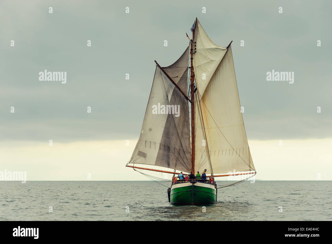 Gaff-rigged schooner with the sails in the butterfly position, Baltic Sea, Mecklenburg-Western Pomerania, Germany Stock Photo