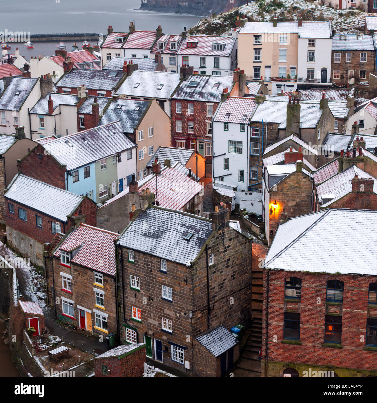 Staithes fishing village on the Yorkshire coast in winter. Stock Photo