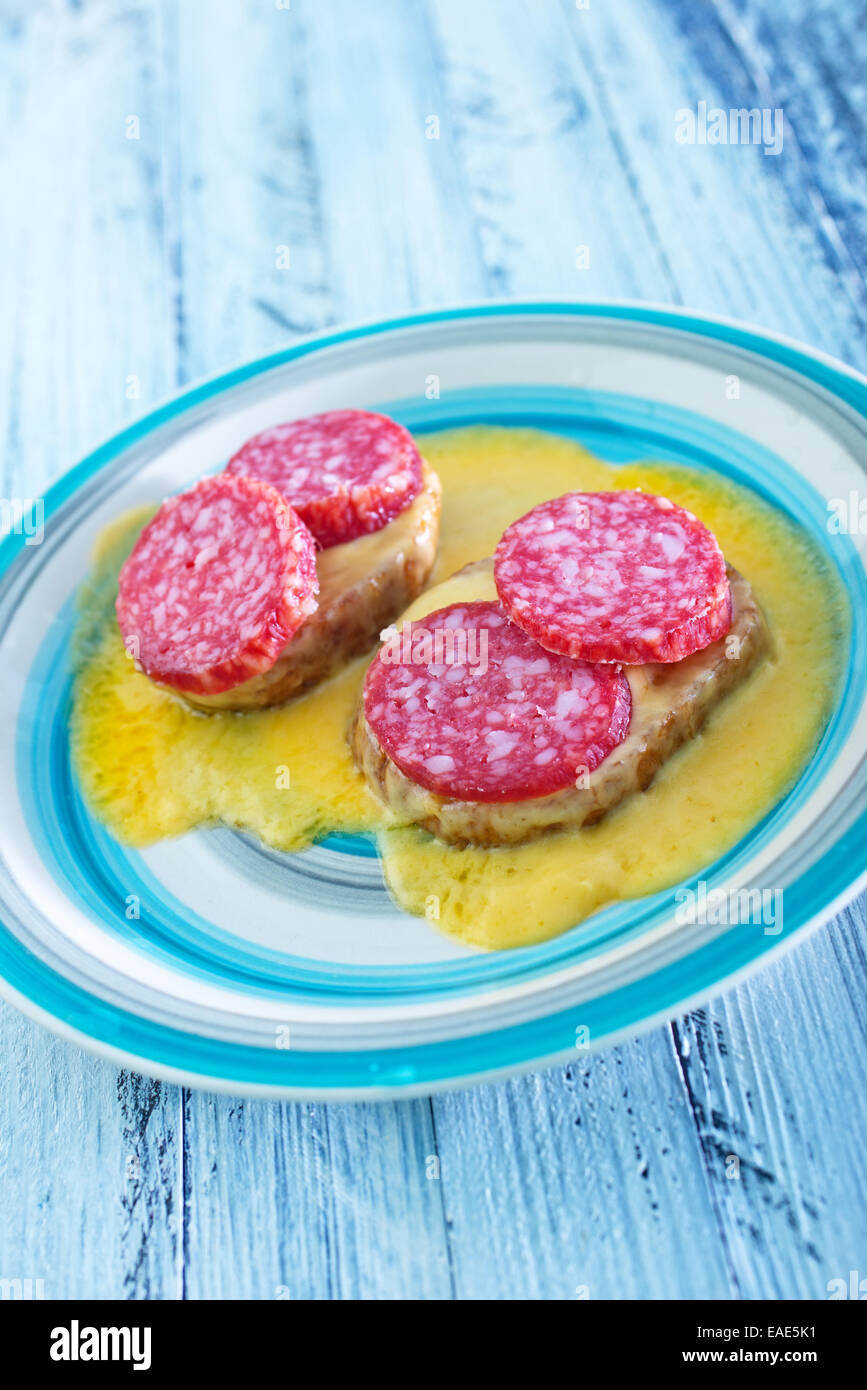 bread with salami and cheese Stock Photo Alamy
