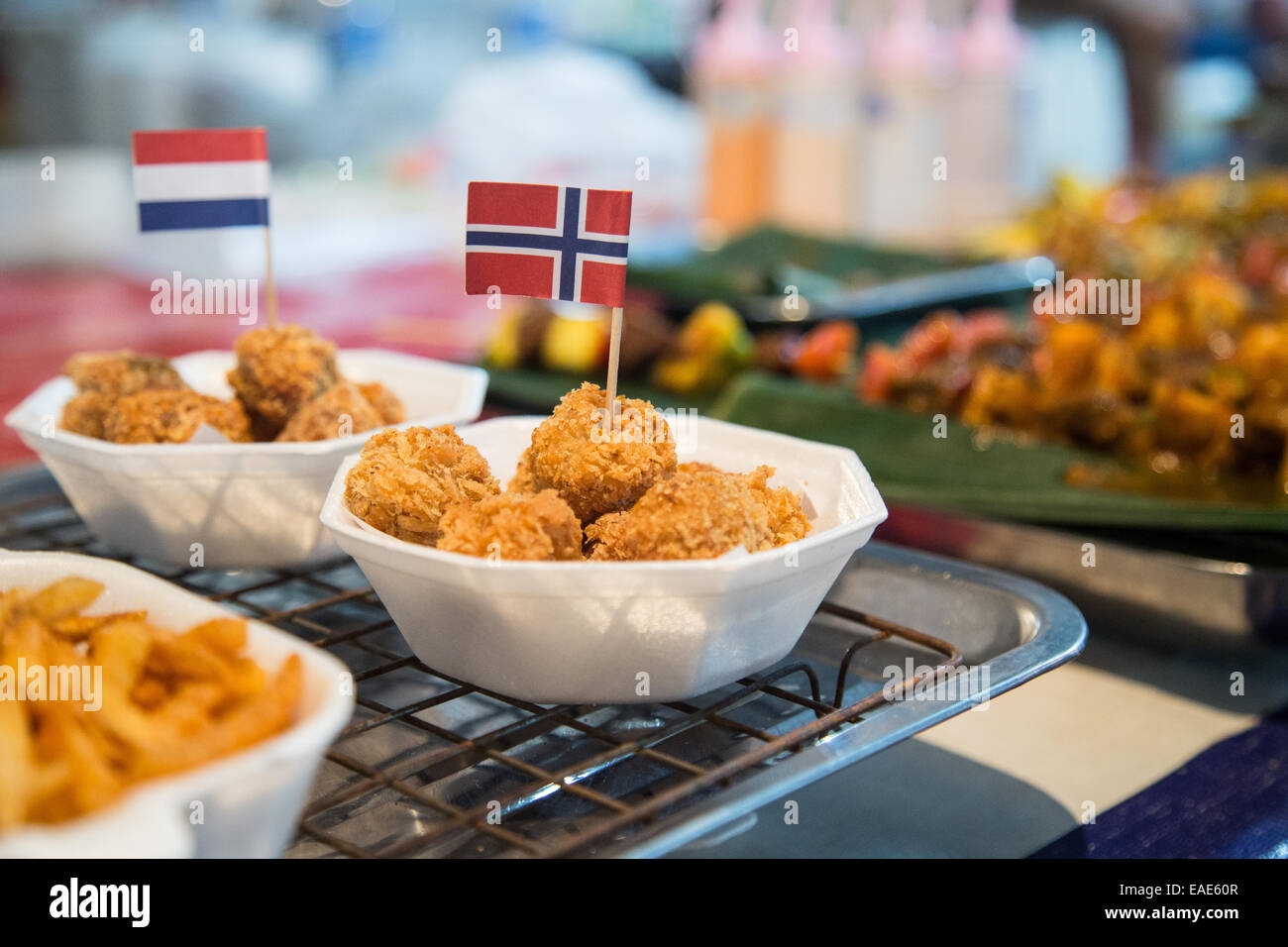 A fast food chicken balls sold on the market in Ao Nang, Thailand Stock Photo
