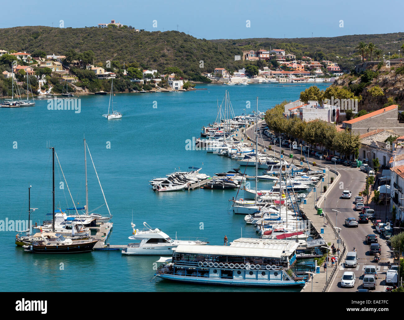 Boats and ships in in the harbour, Maó, Mahon, Menorca, Balearic Islands, Spain Stock Photo
