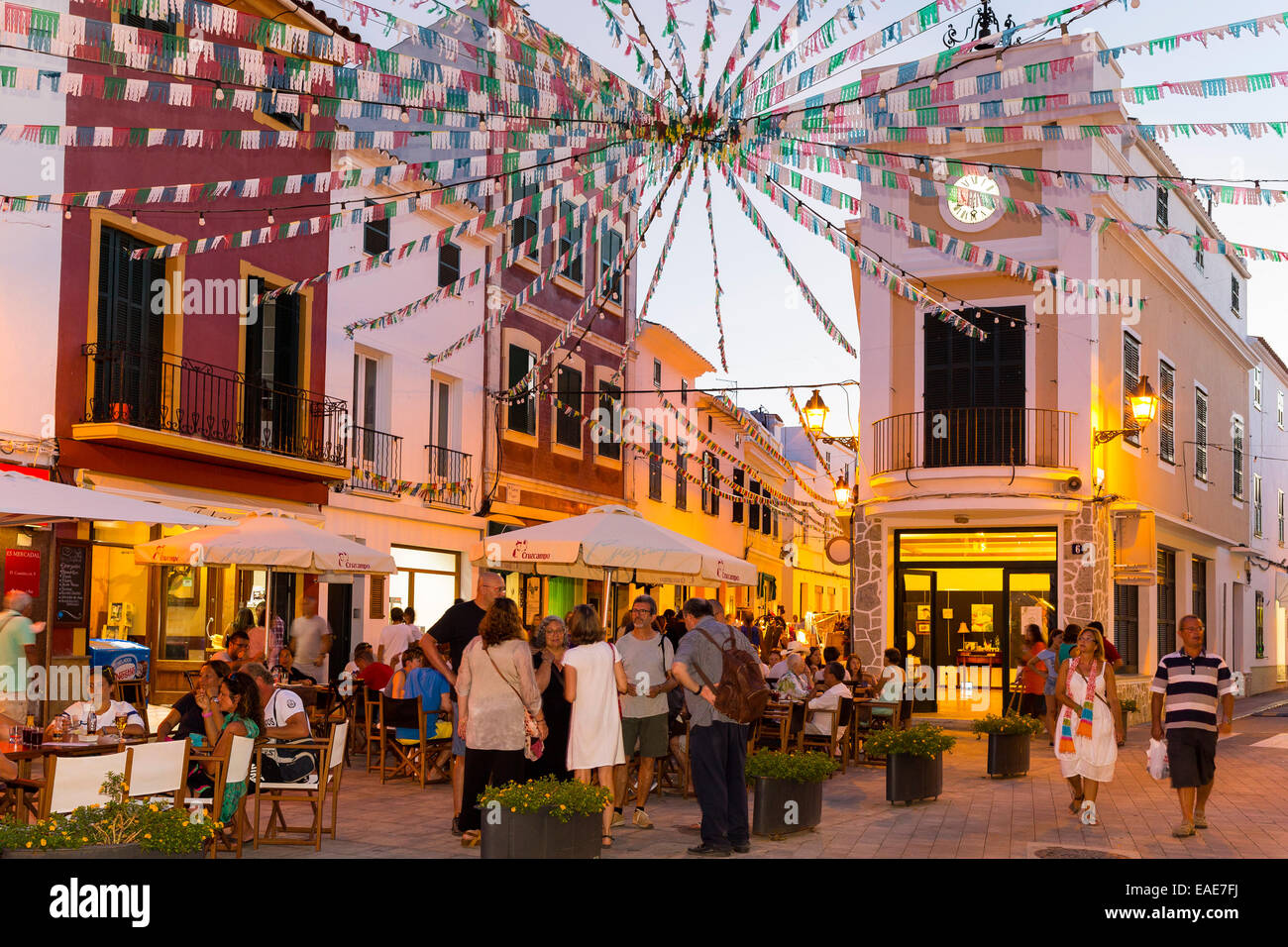 Evening market in Es Mercadal, centre of the island of Menorca, Balearic Islands, Spain Stock Photo