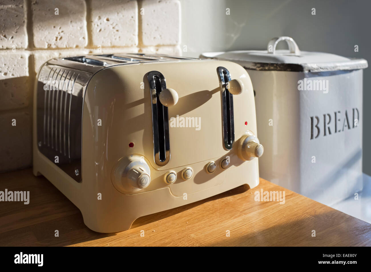 Four slice toaster and bread bin Stock Photo Alamy