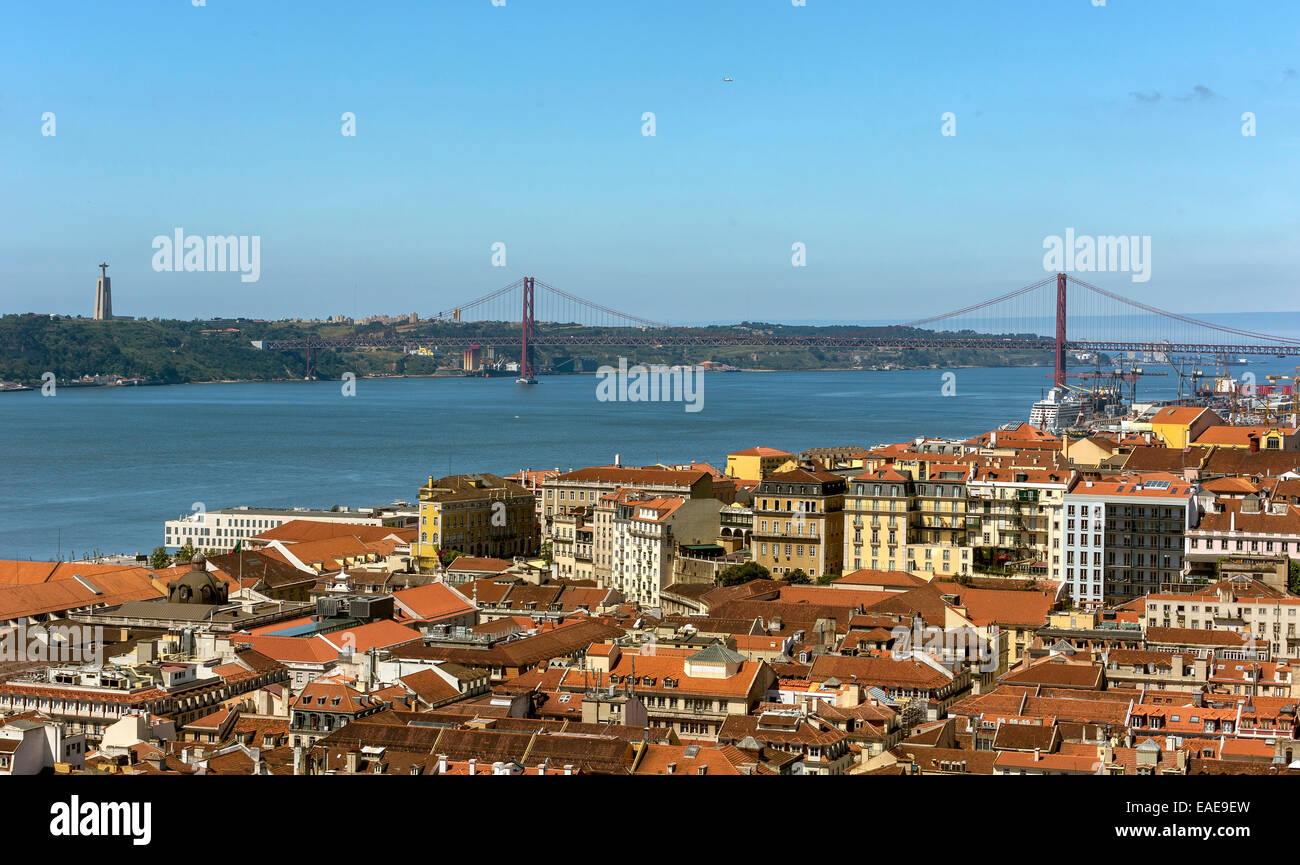 View from Castelo de São Jorge castle over the historic city centre of Lisbon, historic center, Lisbon, Lisbon District Stock Photo