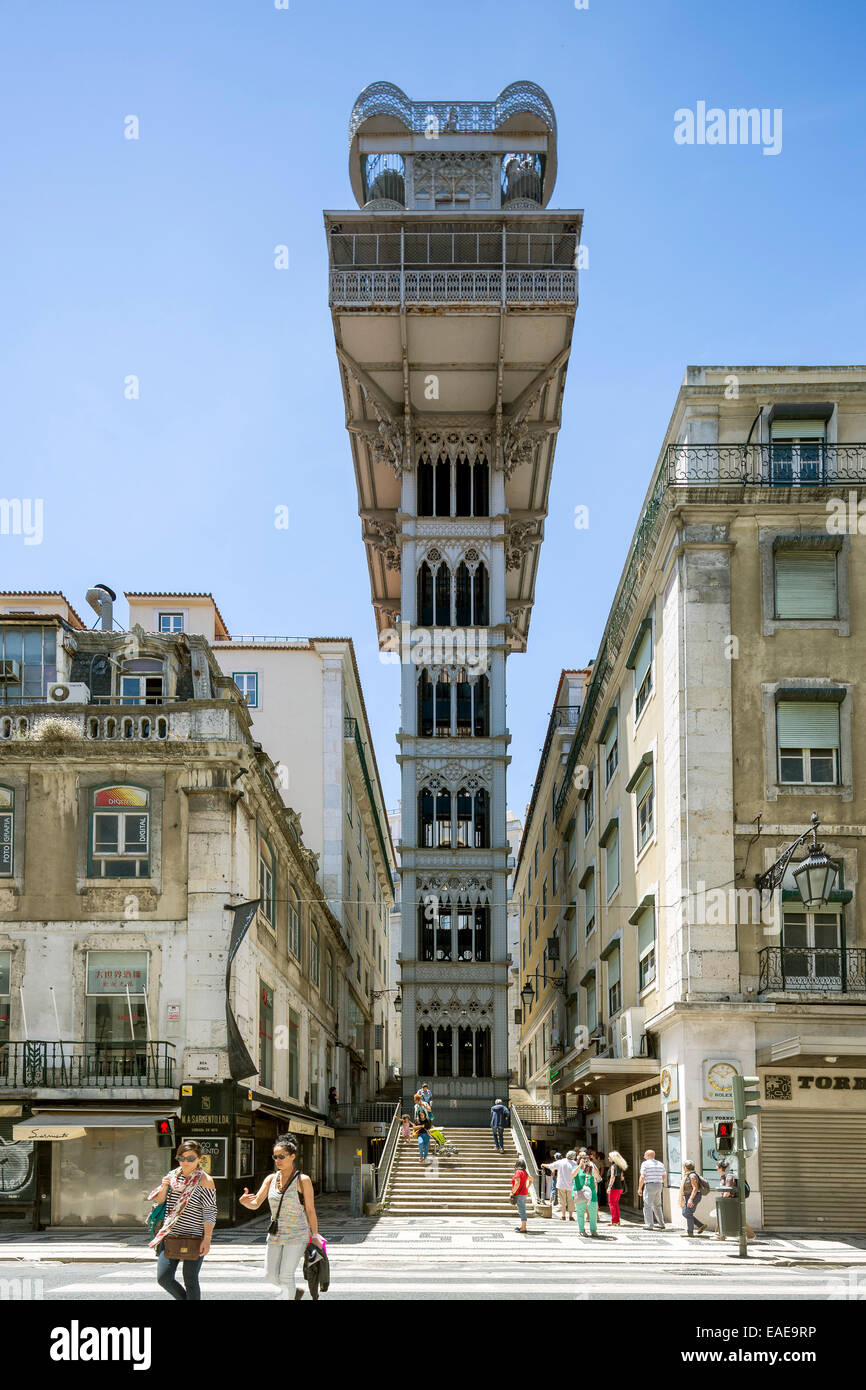 Santa Justa Elevator, Elevador de Santa Justa or Elevador do Carmo, Baixa, Lisbon, Lisbon District, Portugal Stock Photo