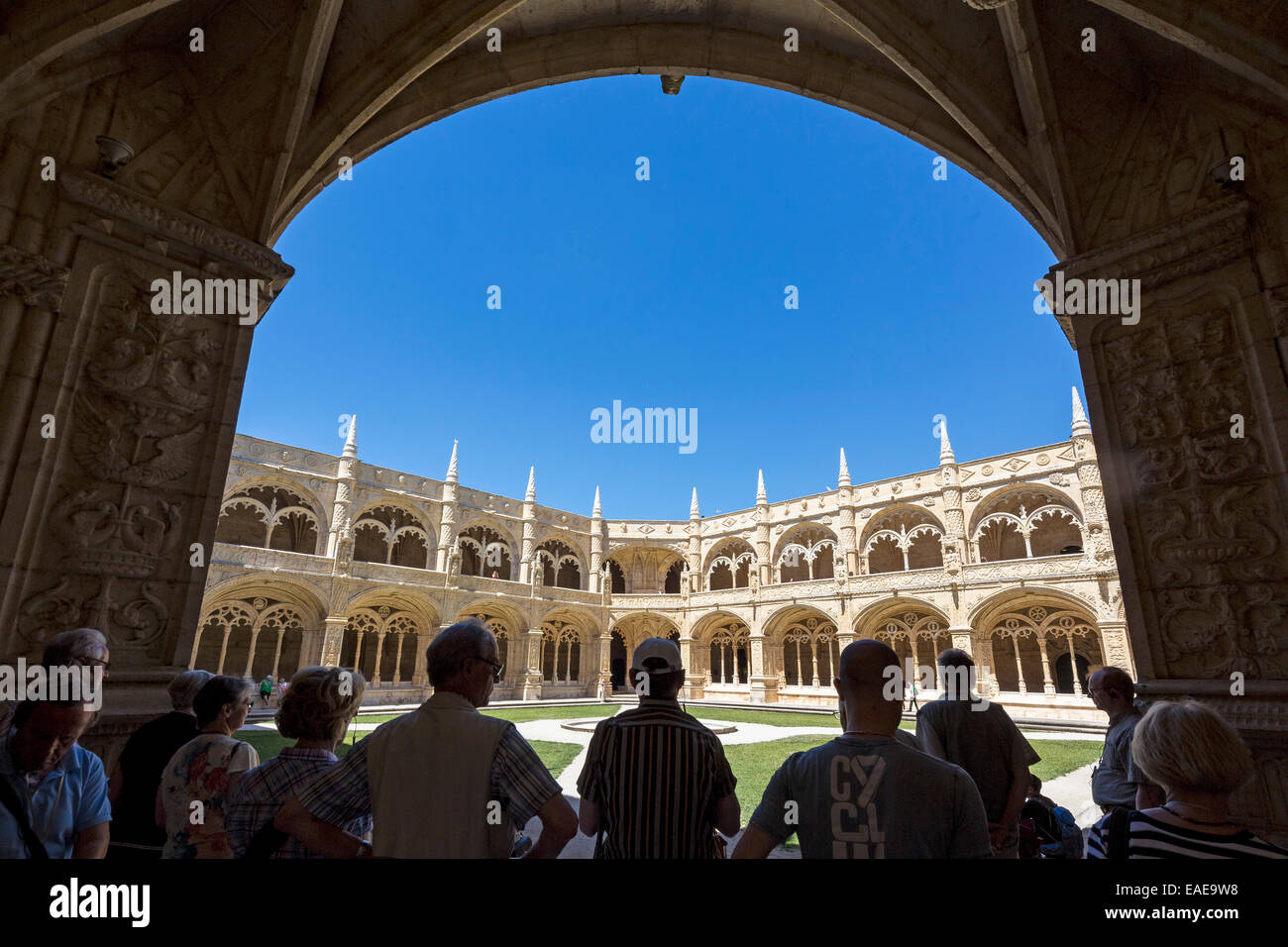 Manueline cloister by João de Castilho, Mosteiro dos Jerónimos, Jeronimos Monastery, UNESCO World Cultural Heritage Site Stock Photo