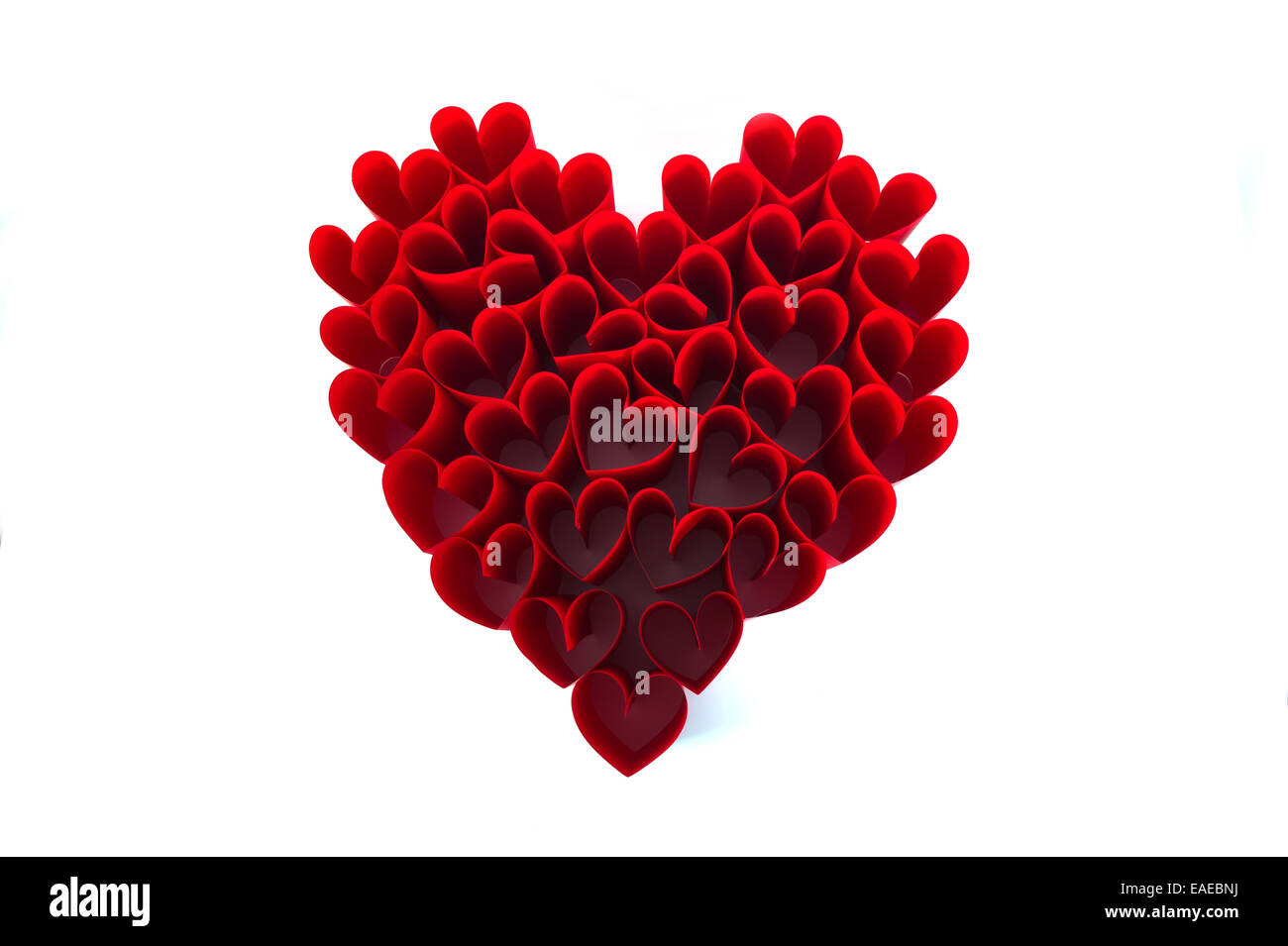 a red heart made up of red paper hearts on a white background Stock ...