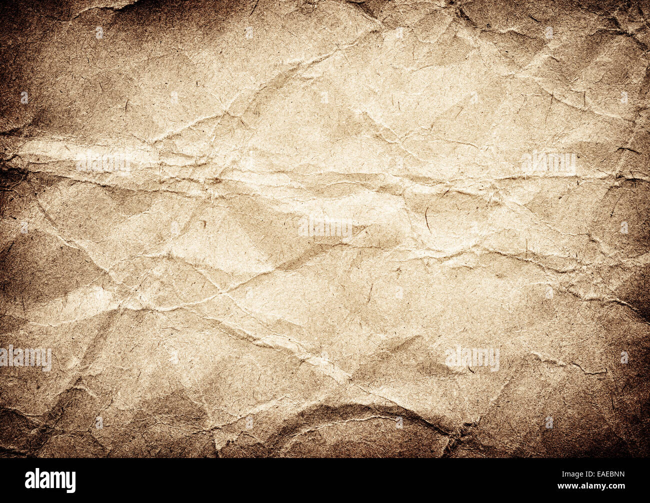 Brown crumpled paper texture in horizontal position Stock Photo