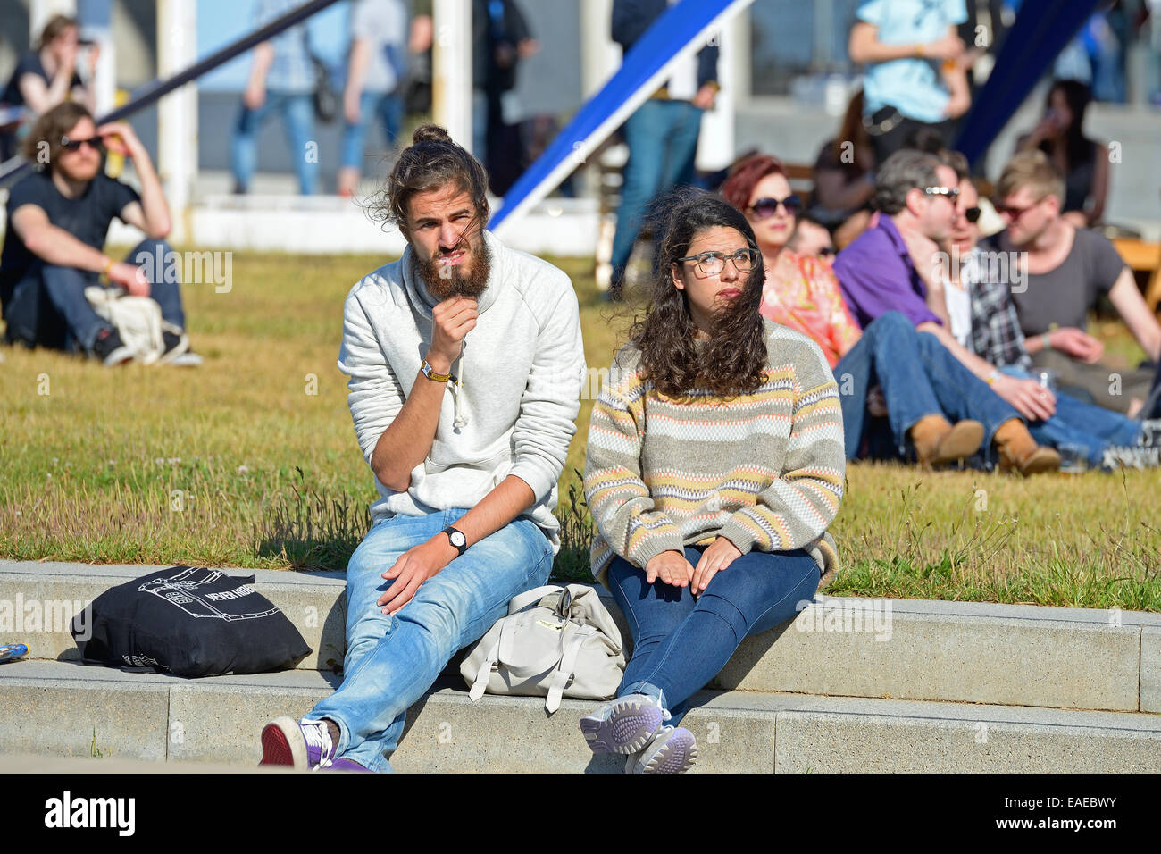 BARCELONA - MAY 30: People (hipsters) at Heineken Primavera Sound 2014 Festival (PS14) on May 30, 2014 in Barcelona, Spain. Stock Photo