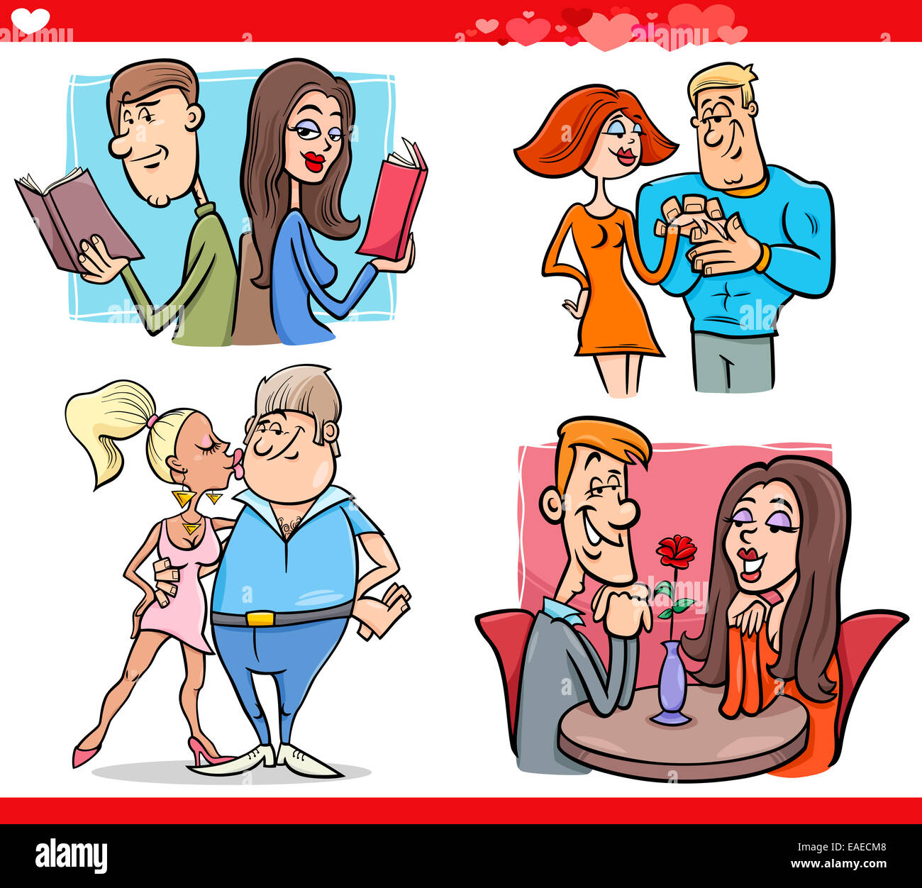 Cartoon Illustration of Happy Couples in Love on Valentines Day or Valentine Cards Stock Photo