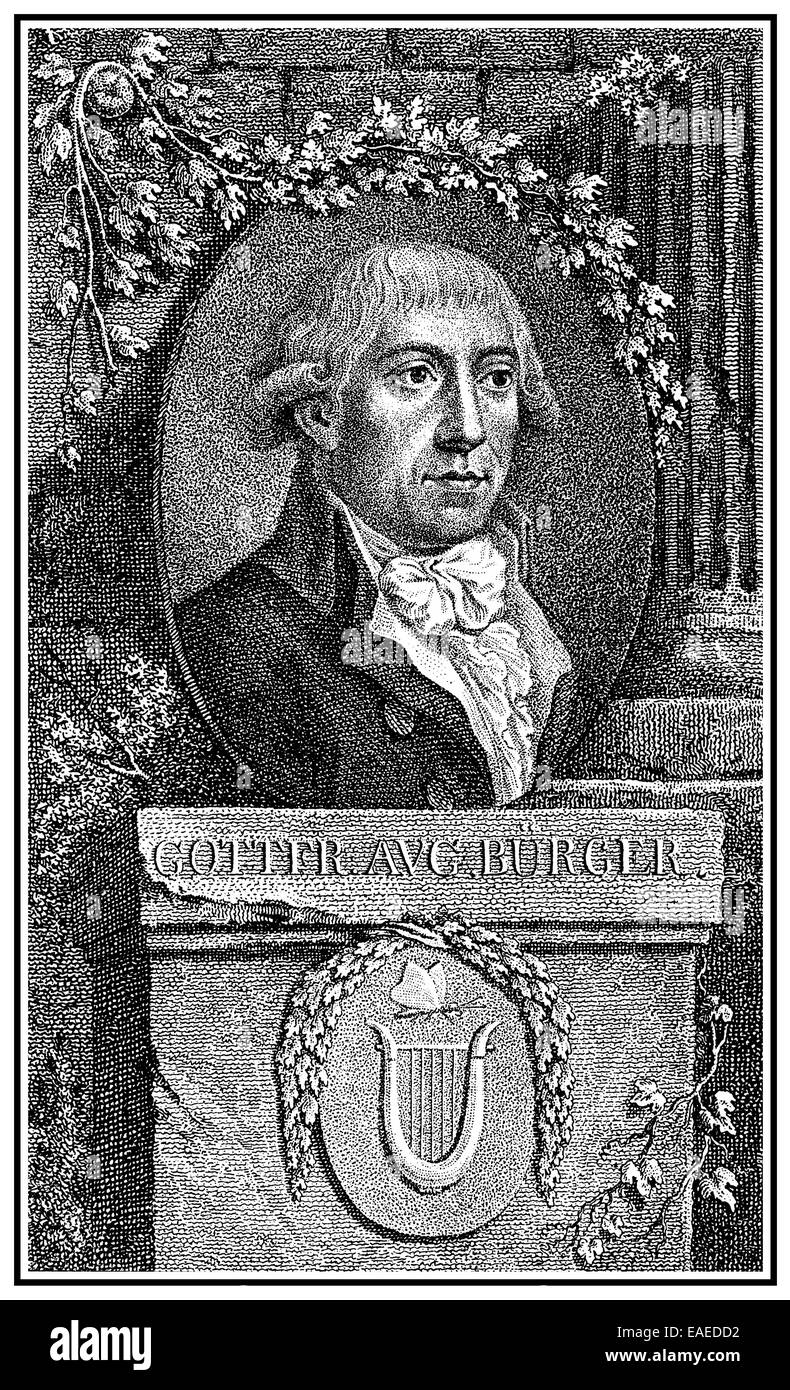 Gottfried August Buerger, 1747 - 1794, a German poet of the Enlightenment, author of The Adventures of Baron Munchausen, Portrai Stock Photo