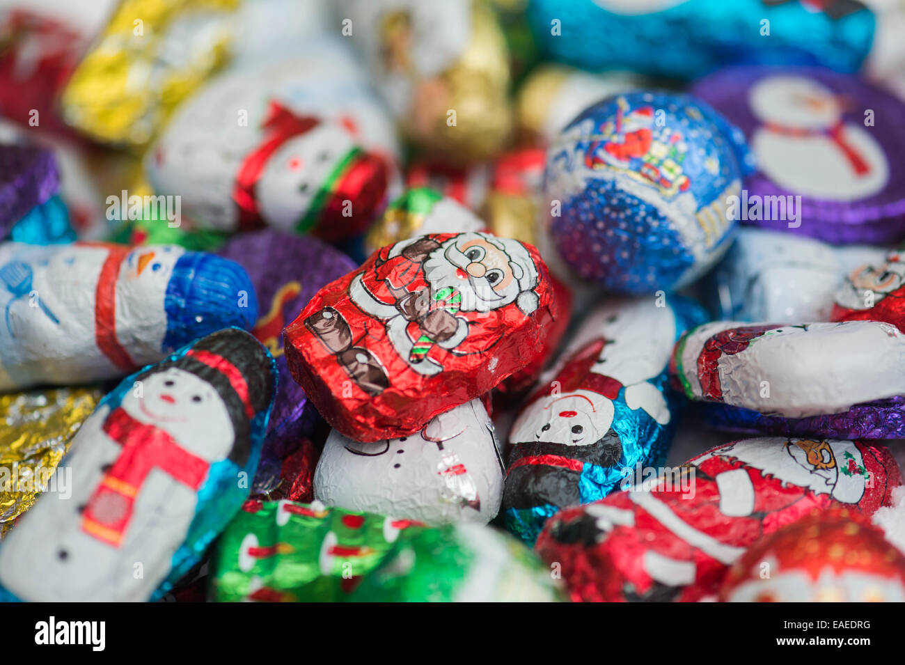 Assorted Christmas tree decoration chocolates Stock Photo