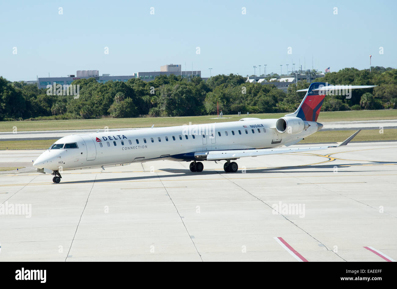 Canadair CL600 regional jet operated by Endeavor Air for Delta at Tampa International Airport Florida USA Stock Photo