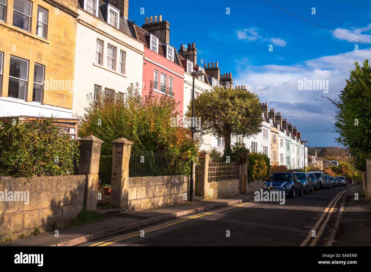 Lambridge Place houses and cars parked in Larkhall Bath Somerset Stock Photo