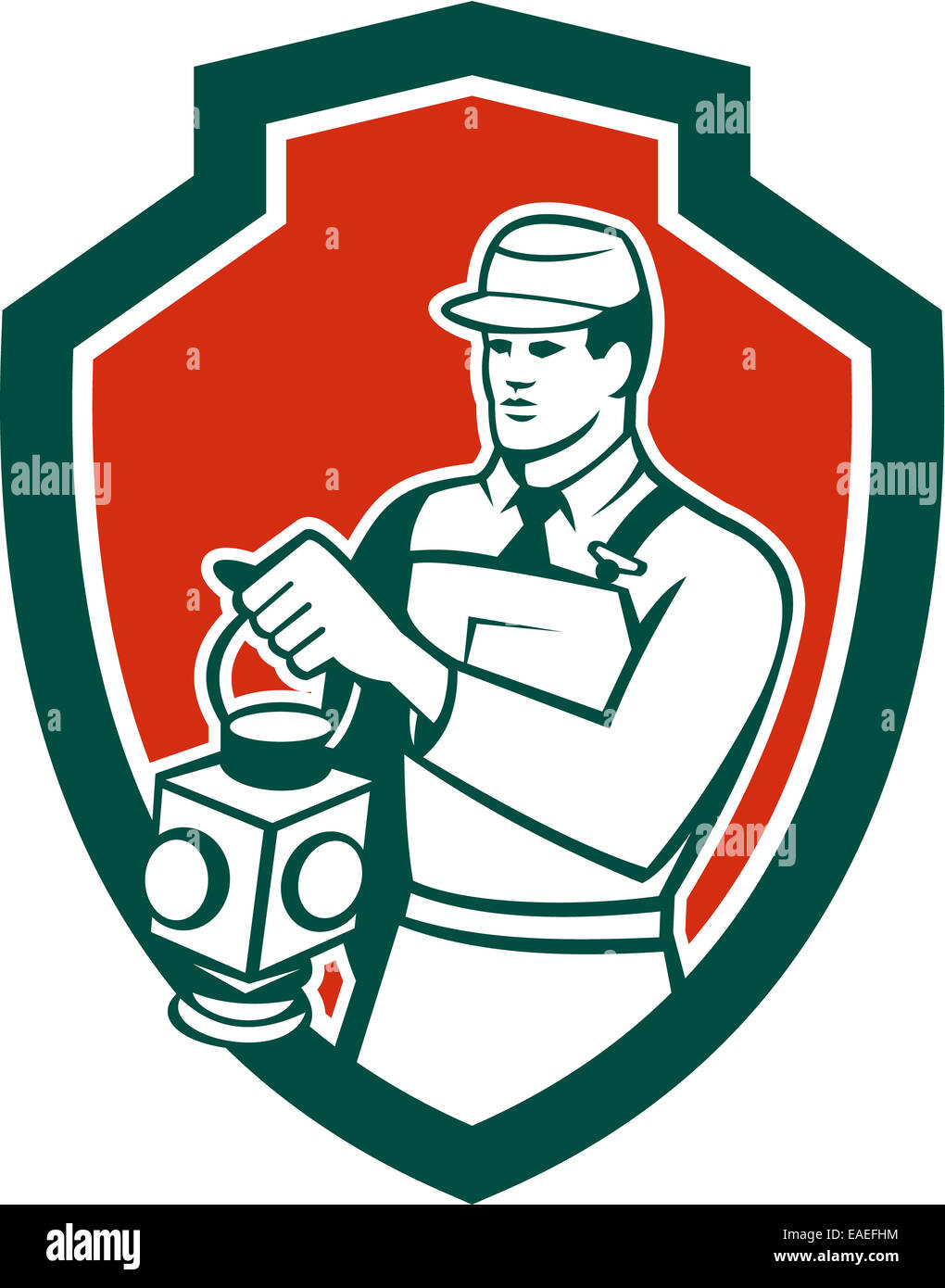 Illustration of a train railway signaller signalman holding lamp set ...