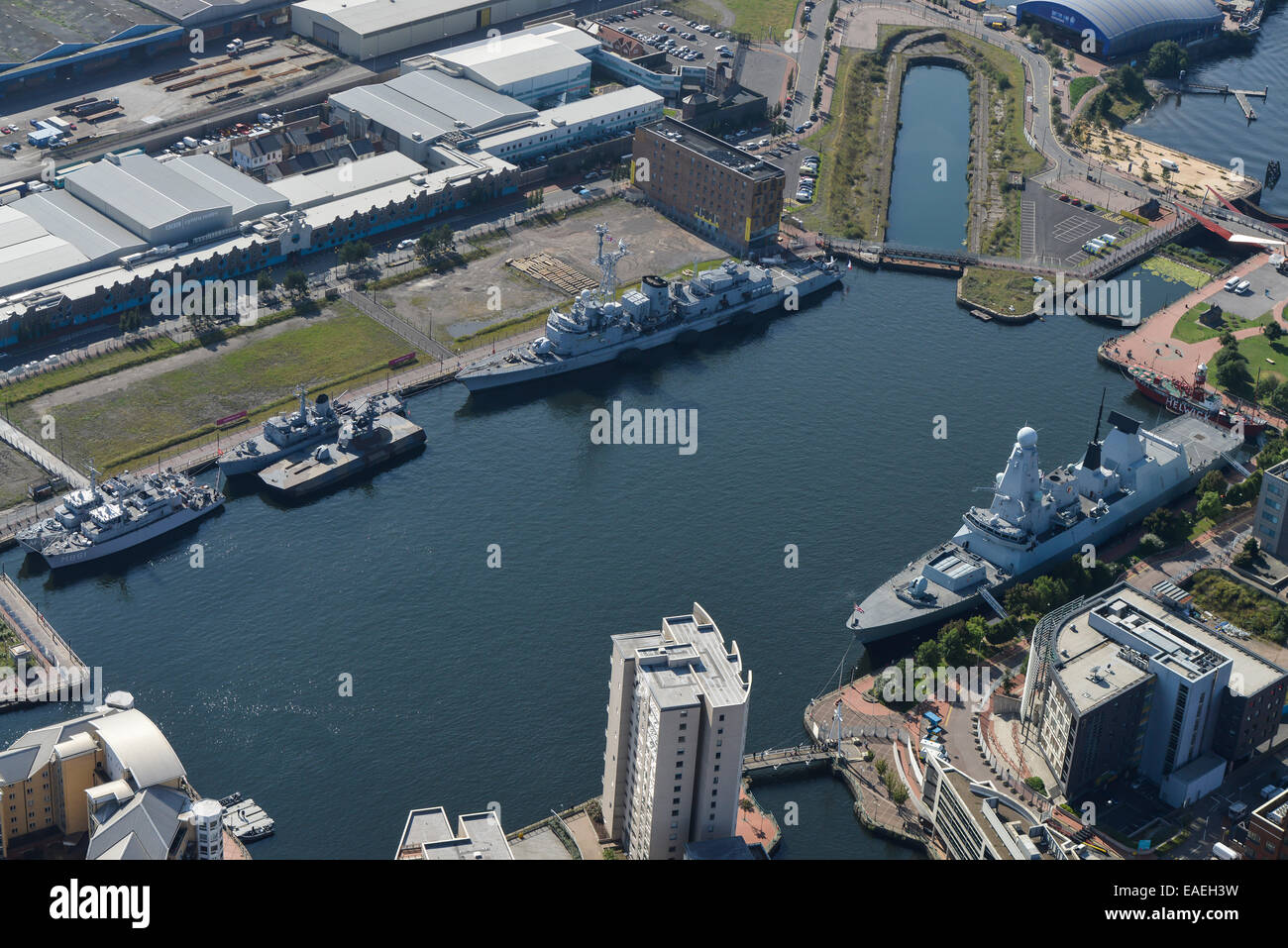 An aerial view of Warships in Cardiff during the 2014 NATO Summit Stock Photo