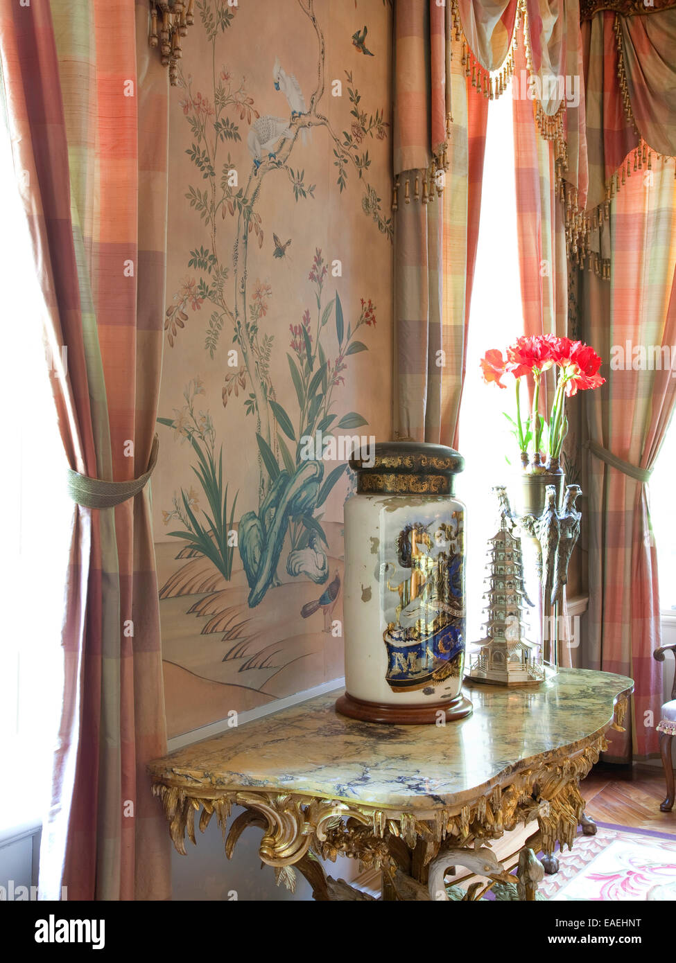 detail of side table in dining room of Swan House, Atlanta, Georgia. Stock Photo