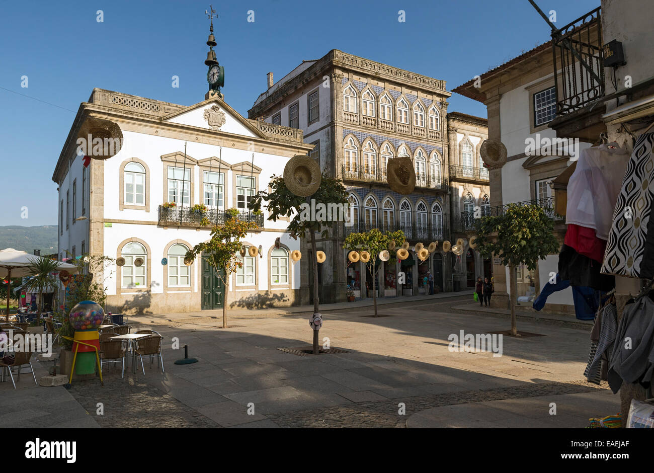 VALENÇA, PORTUGAL - SEPTEMBER 2, 2014: Shopping area in downtown. Portuguese Valença is a border town with Spain and specialized Stock Photo